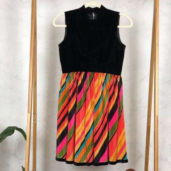 Vintage 60s Rainbow Stripe Mock Neck Prom Dress - Picture 2 of 6